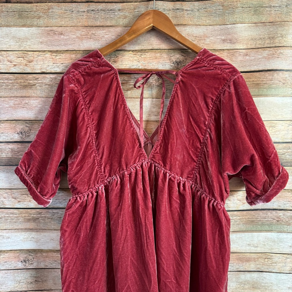 Free People Ivy Mauve Pink Crushed Velvet V Neck Mini Dress Size Small - Picture 11 of 12